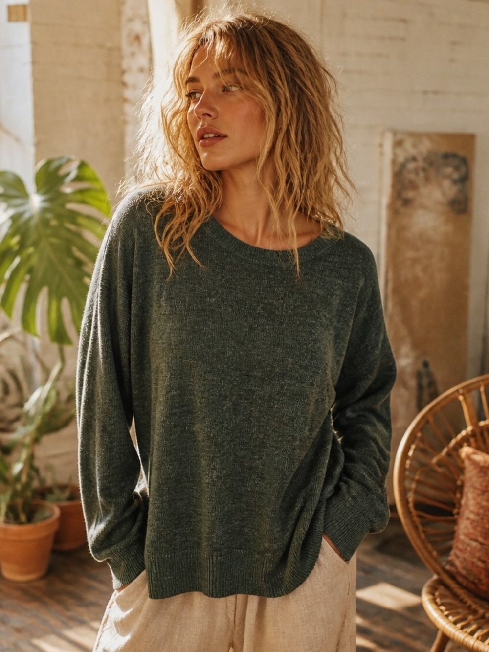 Zara Women's Crewneck Sweater - Deep Green